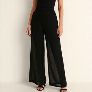 Vtg Cache Black Breakaway Wide Leg Ultra High Rise Pants Size 10 Chiffon Rayon